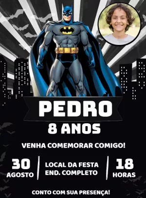 Convite Aniversário Batman com Foto para Editar Online