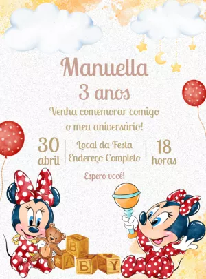 Convite Aniversário Minnie Baby Editável para Imprimir