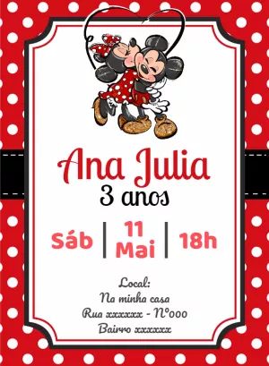 Convite Aniversário Minnie Mouse Vermelho para Editar Online