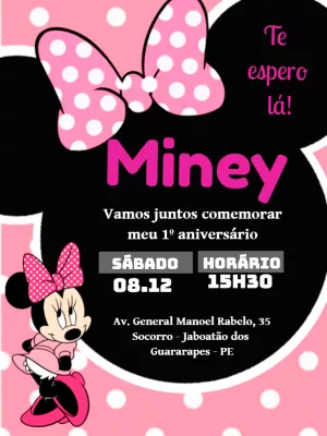 Convite Aniversário Minnie Rosa para Editar Online