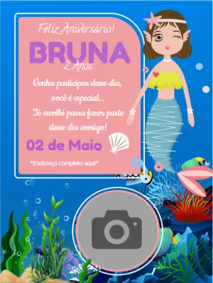 Convite de Aniversário Sereia com Foto para Editar