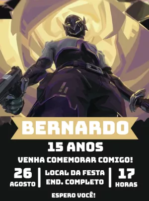 Convite de Aniversário Valorant com Personagem para Editar Online