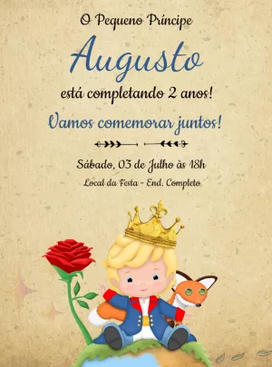 Convite de Aniversário Pequeno Príncipe para Editar Online