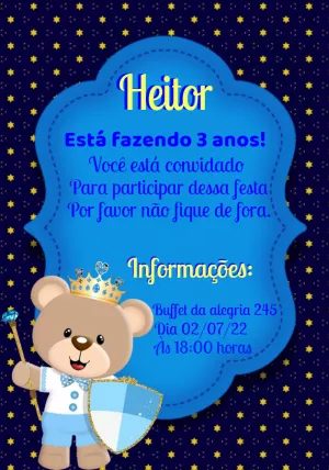 Convite Aniversário Ursinho Príncipe para Editar Online