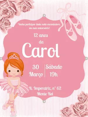 Convite de Aniversário Bailarina Delicada para Editar Online