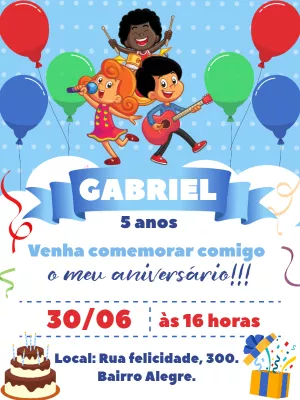 Convite Aniversário 3 Palavrinhas para Editar Online