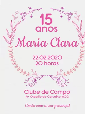 Convite de 15 Anos Floral Minimalista para Editar Online