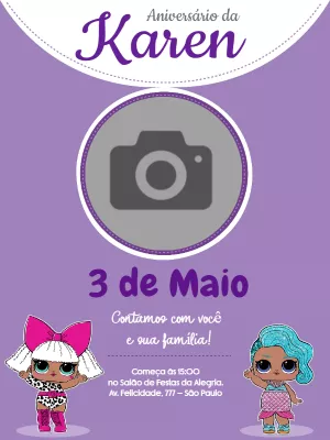 Convite de Aniversário LOL Surprise com Foto para Editar Online