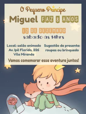 Convite Aniversário O Pequeno Príncipe para Editar Online