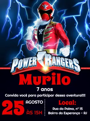 Convite de Aniversário Power Rangers para Editar Online