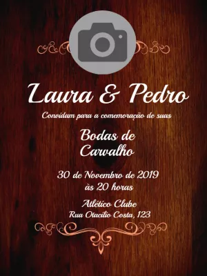 Convite Bodas de Carvalho Rústico com Foto para Editar Online