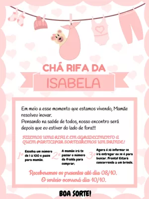 Convite Chá Rifa Ursinha Menina para Editar Online