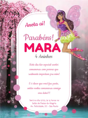 Convite de Aniversário Barbie Fada para Editar Online