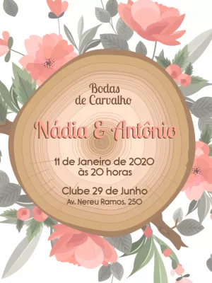 Convite Bodas de Carvalho Rústico Floral para Editar Online