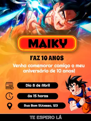 Convite de Aniversário Dragon Ball Z com Goku para Editar Online