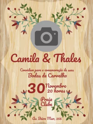 Convite Bodas de Carvalho com Foto para Editar Online