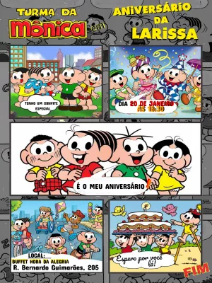 Convite de Aniversário Turma da Mônica Quadrinhos para Editar