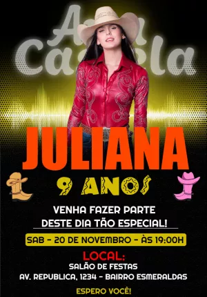 Convite Aniversário Ana Castela Country para Editar Online