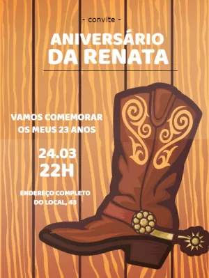 Convite de Aniversário Country com Bota para Editar Online