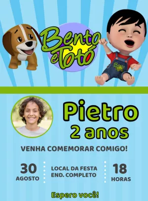 Convite Aniversário Bento e Totó com Foto para Editar Online