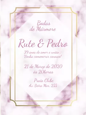 Convite Bodas de Mármore Rosa e Dourado para Editar Online