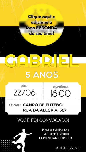 Convite Aniversário Futebol Ingresso para Editar Online