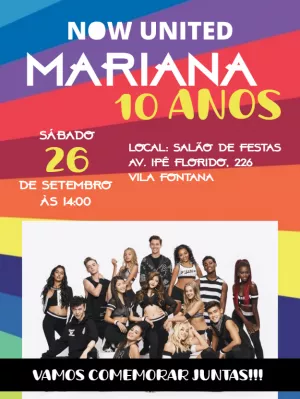 Convite de Aniversário Now United Editável Online para Festa