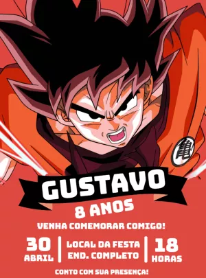 Convite Aniversário Dragon Ball com Goku para Editar Online