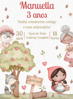 Convite Aniversário Chapeuzinho Vermelho para Editar Online