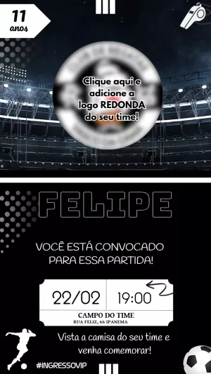 Convite de Aniversário Futebol Ingresso para Editar Online