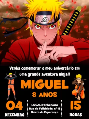 Convite de Aniversário Naruto para Editar e Imprimir