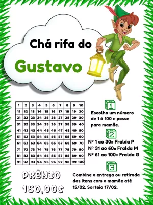 Chá Rifa Peter Pan Editável Online para Chá de Bebê