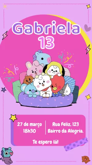 Invitation d'anniversaire KPop Demon Hunters – Statique – Maria Eduarda de Salvo