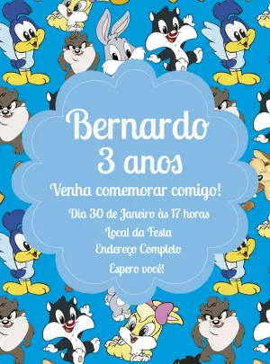 Convite de Aniversário Looney Tunes Baby para Editar Online