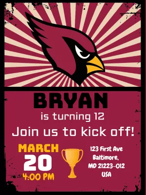 Football Birthday Invitation with Cardinal Mascot to Edit Online