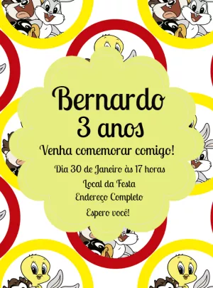 Convite de Aniversário Looney Tunes Baby para Editar Online