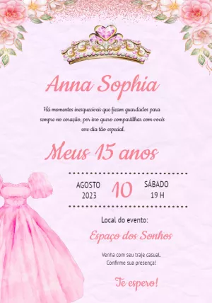 Convite de 15 Anos Princesa Rosa e Dourado para Editar