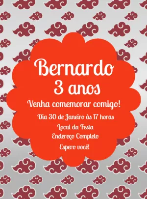 Convite Aniversário Naruto Akatsuki para Editar Online