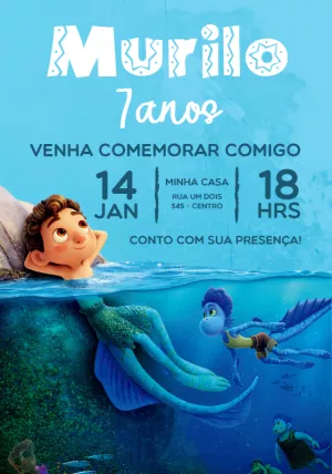 Convite de Aniversário Luca com Personagens para Editar Online