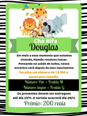 Convite Chá Rifa Safari com Animais para Editar Online