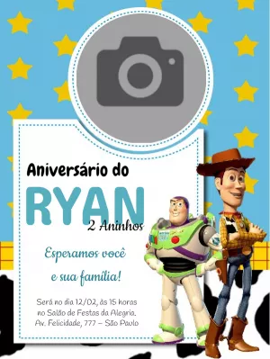 Convite Aniversário Toy Story com Foto para Editar Online