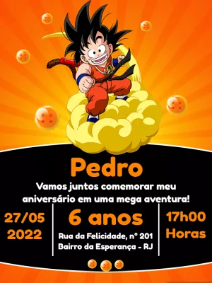 Convite de Aniversário Goku Dragon Ball para Editar Online
