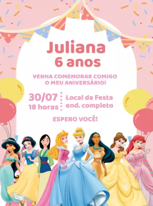 Invitación de cumpleaños Princesas – Estático – Decore Arte