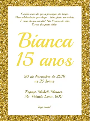 Convite de 15 anos Dourado Luxuoso para Editar Online