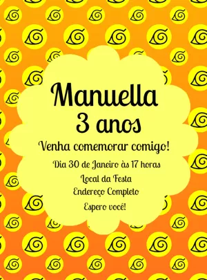 Convite Aniversário Naruto com Símbolo Konoha para Editar