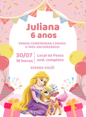 Convite de Aniversário Rapunzel Enrolados para Editar Online