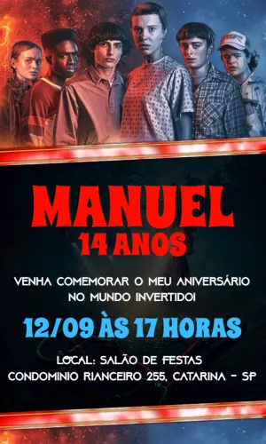 Convite de Aniversário Stranger Things com Personagens para Editar