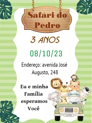 Convite de Aniversário Safári com Animais para Editar Online