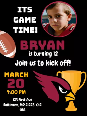 Editable Football Birthday Invitation with Photo & Team Logo