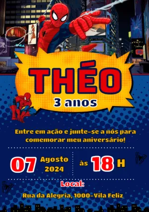 Convite de Aniversário Homem Aranha para Editar Online